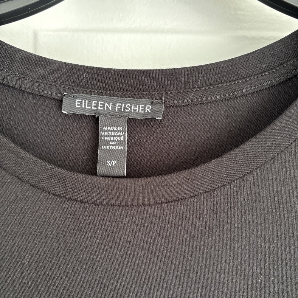 Eileen Fisher Black Tencel Lyocell Long Sleeve Shift Dress‎ Small S/P Crew Neck